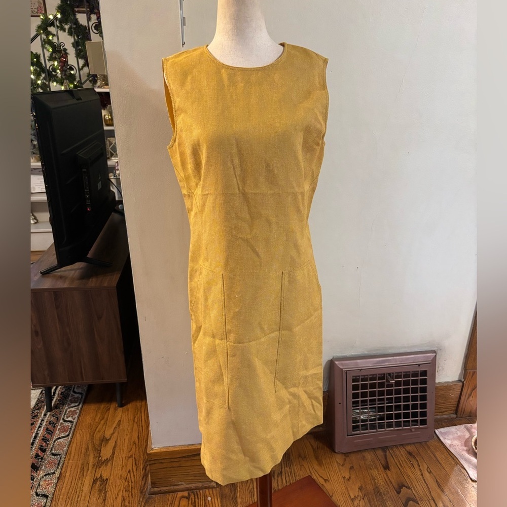 Lafayette 148 New York Yellow Sleeveless Linen Blend Shift Dress Size 6 $648